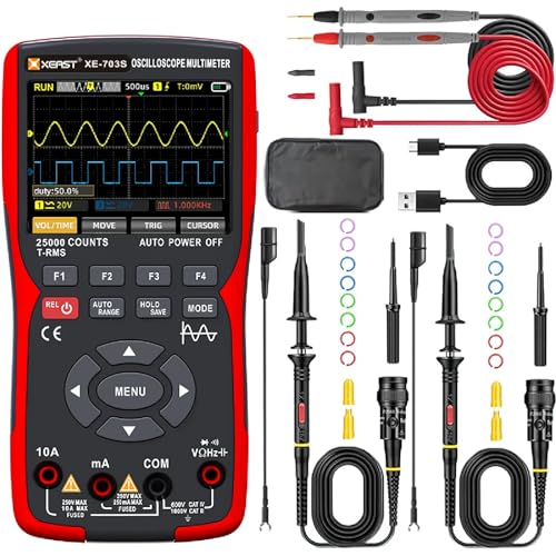 50MHz Bandbreite Zweikanal-Oszilloskop, 25000 Zählungen Digital Multimeter, DDS Signalgenerator, 3,5 Zoll LCD Display 3-in-1 Strom Tester, 280MSa/s High Sampling Professional Oszilloskop (XE-703S) von XEAST