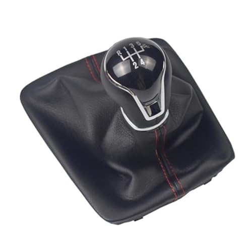 XEDLAMP Auto 5/6 Gang Schaltknauf Abdeckung, for Seat, Leon III 3 MK3 2012-2017 Hebel Leder Gamasche Kofferraum Zubehör Schaltsack(BLACK 5 Speed Red Line) von XEDLAMP