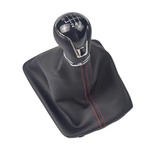 XEDLAMP Auto 5/6 Gang Schaltknauf Abdeckung, for Seat, Leon III 3 MK3 2012-2017 Hebel Leder Gamasche Kofferraum Zubehör Schaltsack(BLACK 6 Speed Red Line) von XEDLAMP