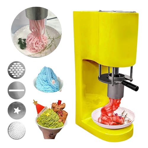 Gewerblicher Spaghetti-Eisbereiter – 80W Elektrische Eispresse, Edelstahl, 4 Formen, für Gelato- & Dessertläden,Yellow von XEEAOFE