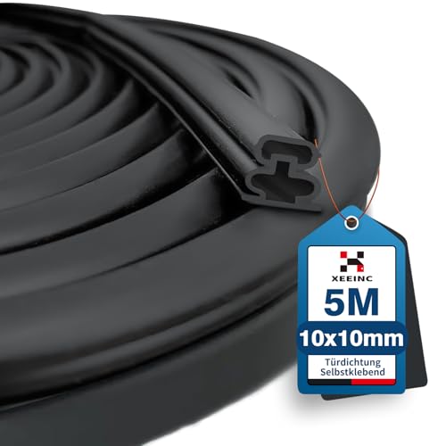 XEEINC 5M Türdichtung Dichtungsband Selbstklebend, 10mm(B) x 10mm(D) Haustür Tür Dichtung, Wasserdicht Abdichtungsband Türrahmen Türdichtung Gummi für Fenster Tür - Schwarz von XEEINC