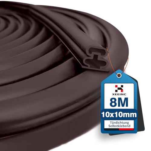 XEEINC 8M Türdichtung Dichtungsband Selbstklebend, 10mm(B) x 10mm(D) Haustür Tür Dichtung, Wasserdicht Abdichtungsband Türrahmen Türdichtung Gummi für Fenster Tür - D-Braun von XEEINC