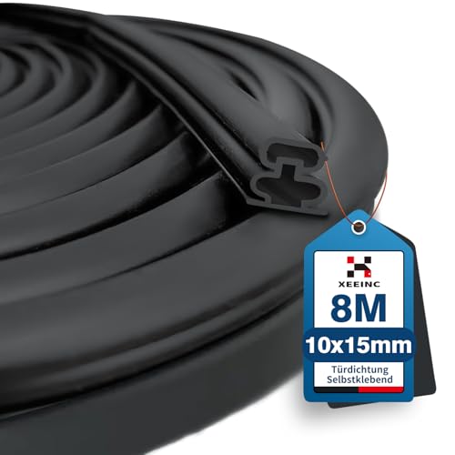 XEEINC 8M Türdichtung Dichtungsband Selbstklebend, 10mm(B) x 15mm(D) Haustür Tür Dichtung, Wasserdicht Abdichtungsband Türrahmen Türdichtung Gummi für Fenster Tür - Schwarz von XEEINC