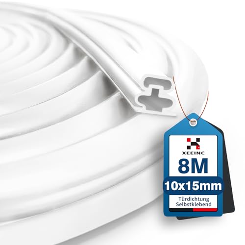 XEEINC 8M Türdichtung Dichtungsband Selbstklebend, 10mm(B) x 15mm(D) Haustür Tür Dichtung, Wasserdicht Abdichtungsband Türrahmen Türdichtung Gummi für Fenster Tür - Weiß von XEEINC