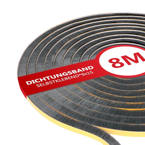 XEEINC 8M Bürstendichtung Selbstklebend, 9mm(B) x 15mm(D) Türbürstendichtung Bürstendichtung für Rolladen Schiebetür, Fenster Türdichtung Bürste Insektenschutz - Schwarz von XEEINC
