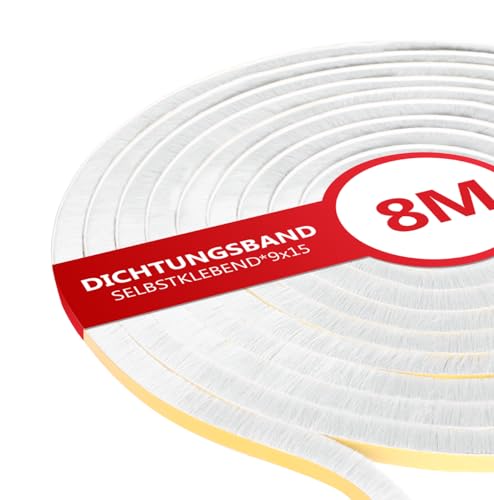 XEEINC 8m Bürstendichtung Selbstklebend, 9mm(B) x 15mm(D) Türbürstendichtung Bürstendichtung für Rolladen Schiebetür, Fenster Dichtungsband Türdichtung Bürste Insektenschutz - Weiß von XEEINC