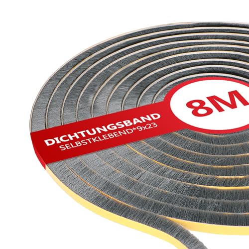 XEEINC 8M Bürstendichtung Selbstklebend, 9mm(B) x 23mm(D) Bürstendichtung für Rolladen Schiebetür, mit Idealer Klebkraft, Türbürstendichtung Dichtungsbürste Insektenschutz für Fenster Tür - Schwarz von XEEINC