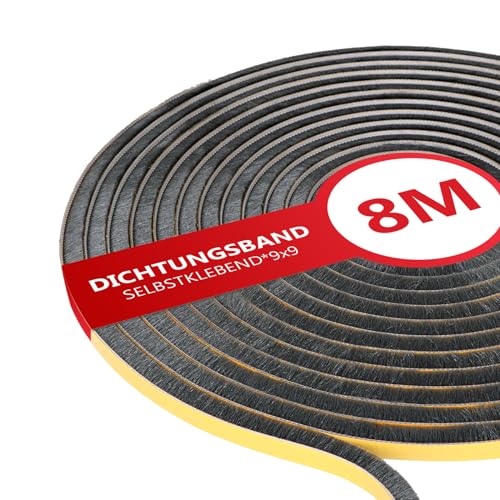 XEEINC 8m Bürstendichtung Selbstklebend, 9mm(B) x 9mm(D) Türbürstendichtung Bürstendichtung für Rolladen Schiebetür, Fenster Dichtungsband Türdichtung Bürste Insektenschutz - Schwarz von XEEINC