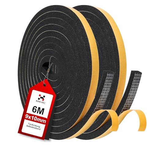 XEEINC Dichtungsband Türdichtung Selbstklebend 6m(L) x 9mm(B) x 10mm(D) für Türen Fenster, Fensterdichtung Lärm Schalldämmung, Anti-Kollision Abdichtungsband - Schwarz von XEEINC