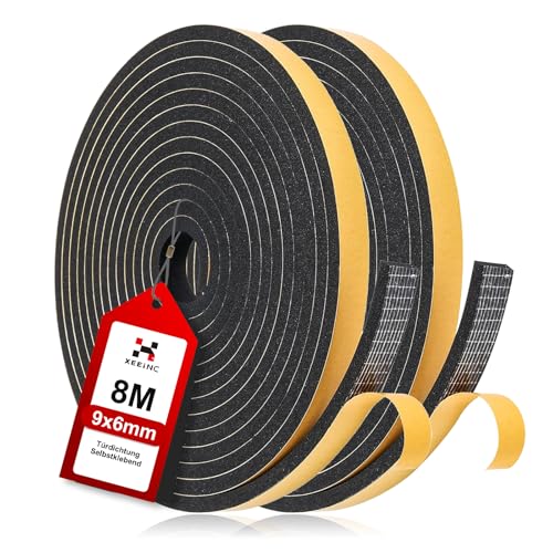 XEEINC Dichtungsband Türdichtung Selbstklebend 8m(L) x 9mm(B) x 6mm(D) für Türen Fenster, Fensterdichtung Lärm Schalldämmung, Anti-Kollision Abdichtungsband - Schwarz von XEEINC