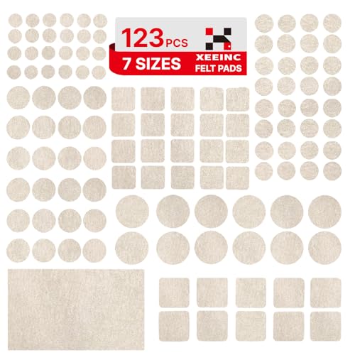 XEEINC Filzgleiter Selbstklebend, 123 Stück Filzgleiter für Stühle mit 7 Größen, Möbelgleiter Filz Selbstklebend Mit Idealer Klebkraft, 3mm Dicke Stuhl Filzgleiter für Möbel - Hellbraun von XEEINC