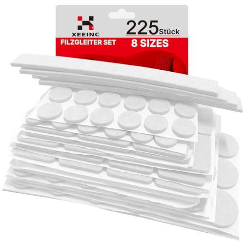 XEEINC Filzgleiter Selbstklebend 225 Stück | Filzgleiter für Stühle Mit Idealer Klebkraft | 3mm Dicke | mit 8 Größen | Möbelgleiter Filz Selbstklebend für Stuhl Möbel - Weiß XEEINC Filzgleiter Selbstklebend 225 Stück | Filzgleiter für Stühle Mit Idealer Klebkraft | 3mm Dicke | mit 8 Größen | Möbelgleiter Filz Selbstklebend für Stuhl Möbel - Weiß von XEEINC