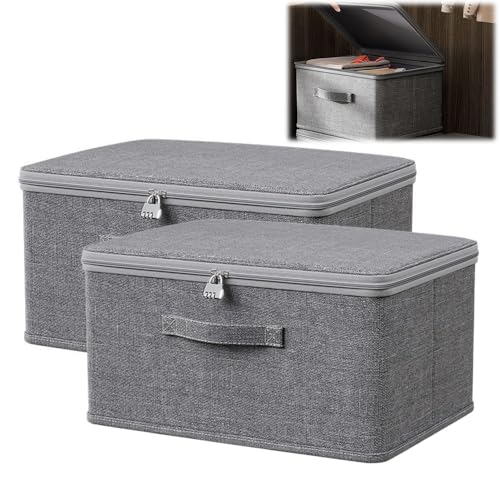 XEERUN 2 STK Abschließbare Box mit Schloss Große Größe, Verschließbare Box, Abschließbare Kiste Großes Fassungsvermögen, faltbare Aufbewahrungsbox für Süßigkeiten, Waschbare (40x30x21cm) von XEERUN