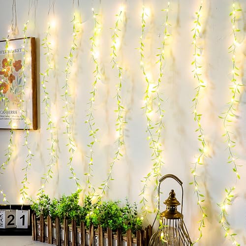 XEERUN Efeu Lichterkette, 12m Lichterkette Efeu Künstlich, Solar Lichterkette Aussen Mit 100 LED, 8 Modi Efeu Girlande Mit Lichterkette Für Gärten Balkon Terrasse Zaun Deko von XEERUN