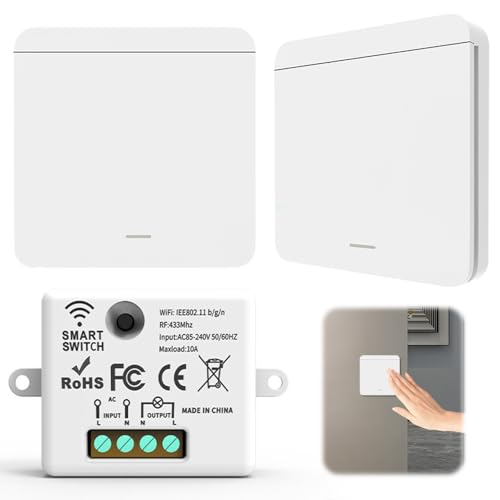 XEERUN Funkschalter Funk-Lichtschalter Set, 2 Stück Funkschalter Licht für Lampe, Funk-Empfänger mit Wand-Schalter 230V, Funk-Wandschalter Bis 70m Reichweite von XEERUN