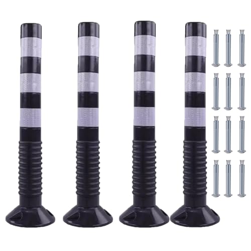 30 Zoll flexible Verkehrsabsperrpfosten – Bodenmontage-Leitpfosten mit reflektierenden Bändern for Einfahrten/Menschenmengenkontrolle/Parkverbote(Black+white,4 pack) von XEINNILL