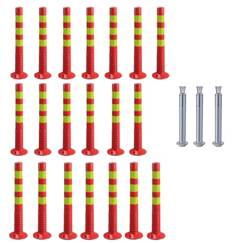 30 Zoll flexible Verkehrsabsperrpfosten – Bodenmontage-Leitpfosten mit reflektierenden Bändern for Einfahrten/Menschenmengenkontrolle/Parkverbote(Red+yellow,20 pack) von XEINNILL