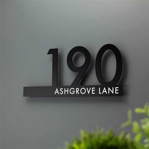 Personalisierte Hausnummern für draußen, individuelle Adressnummernschild, modernes Hausnummernschild, Türschild für Briefkasten, schwebende Adressnummernschilder für Haus (22 x 10 cm, schwarz) von XEL