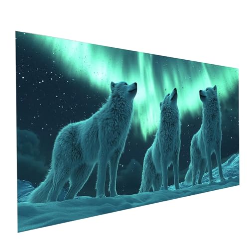 5D Diamond Painting Erwachsene Aurora Runden Volldiamant Malen Nach Zahlen Wolf, Diamant Strasssteine DIY Set mit Diamond Painting Zubehör, Bastelset Erwachsene für Zimmer Deko 200 x 100cm Model-07608 von XELIETOO
