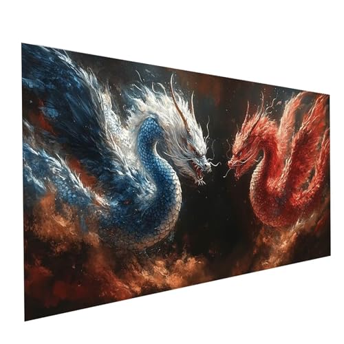 5D Diamond Painting Erwachsene Drachen Runden Volldiamant Malen Nach Zahlen Kampf, Diamant Strasssteine DIY Set mit Diamond Painting Zubehör, Bastelset Erwachsene für Zimmer Deko 200x100cm Model-08344 von XELIETOO