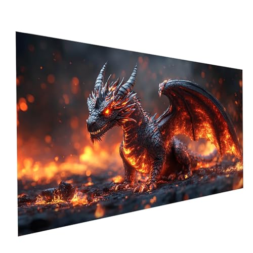 5D Diamond Painting Erwachsene Flamme Square Volldiamant Malen Nach Zahlen Drachen, Diamant Strasssteine DIY Set mit Diamond Painting Zubehör, Bastelset Erwachsene für Zimmer Deko 120x60cm Model-08485 von XELIETOO