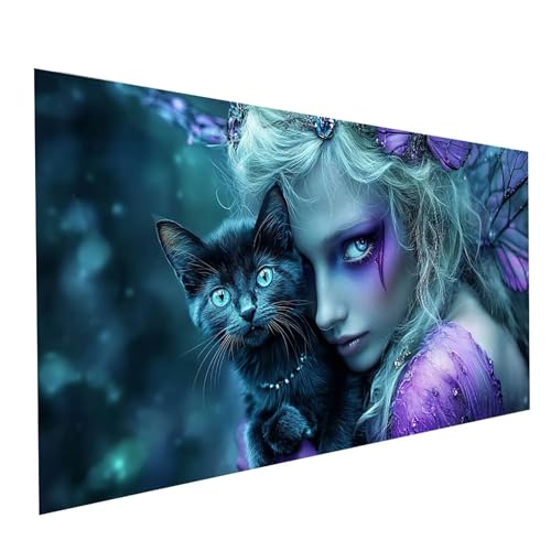 5D Diamond Painting Erwachsene Frau Square Volldiamant Malen Nach Zahlen Katze, Diamant Strasssteine DIY Set mit Diamond Painting Zubehör, Bastelset Erwachsene für Zimmer Deko 160 x 80cm Model-08423 von XELIETOO