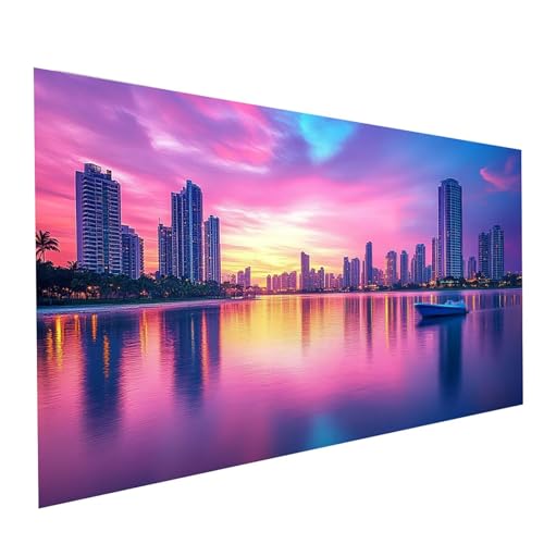 Diamond Painting Stadt, 5D DIY Malen Nach Zahlen Erwachsene mit Diamond 70 x 140 cm, Diamant Painting Bilder Meerblick, Square Strasssteine Stickerei Embroidery kit, für Zimmer Deko Model-08398 von XELIETOO
