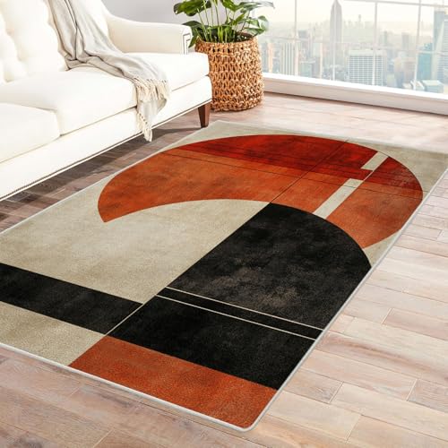 XENIOU Kurzflor Teppiche, Abstrakter Strichdruck, Waschbarer Teppiche Vintage Wohnzimmer Schlafzimmer Esszimmer Kurzflor Teppich.(Gelb)-90x120cm von XENIOU