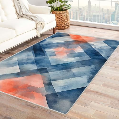 XENIOU Kurzflor Teppiche, Abstrakter unregelmäßiger Druck, Schlafzimmer Flauschiger Waschbar Teppich für Wohnzimmer, Esszimmer und Balkon.(blau)-120x180cm von XENIOU