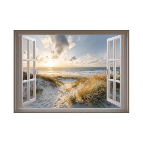 XENIOU Landschaftsbilder Auf Leinwand Blick auf den Strand vor dem Fenster wandbilder, kunstdruck auf Leinwand Wandbilder Wohnzimmer Schlafzimmer Wanddeko(Blau)-70x100cm Ungerahmt von XENIOU