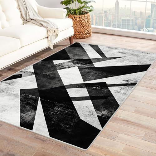 XENIOU Teppiche, Abstrakter Strichdruck, Waschbarer Teppiche Vintage Wohnzimmer Schlafzimmer Esszimmer Kurzflor Teppich.(blau)-150x180cm von XENIOU