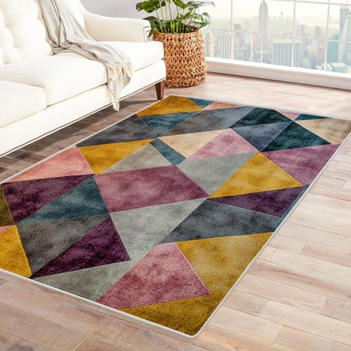 XENIOU Teppiche, Abstrakter unregelmäßiger Druck, Waschbarer Teppiche Vintage Wohnzimmer Schlafzimmer Esszimmer Kurzflor Teppich.(schwarz)-90x120cm von XENIOU