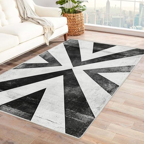 XENIOU Teppiche Groß, Abstrakter Strichdruck, Moderner Waschbarer Großer Flauschiger Kurzflor Teppich für Esszimmer, Wohnzimmer, Küchen, Büro.(schwarz)-210x300cm von XENIOU