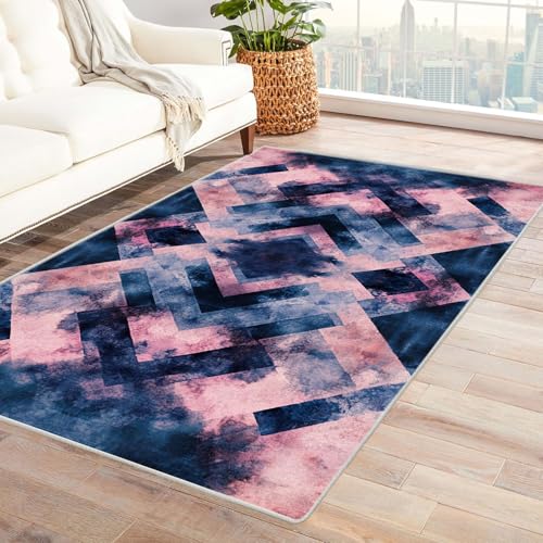 XENIOU Teppiche Groß, Abstrakter unregelmäßiger Druck, Kurzflor Schlafzimmer Teppich Waschbar Minimalistisch Bettvorleger Teppiche für Wohnzimmer Büro.(blau)-180x240cm von XENIOU