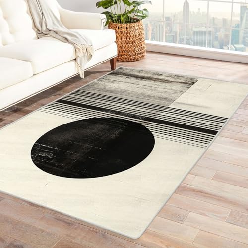XENIOU Teppiche Modern, Abstrakter Strichdruck, Waschbarer Teppiche Vintage Wohnzimmer Schlafzimmer Esszimmer Kurzflor Teppich.(schwarz)-120x150cm von XENIOU