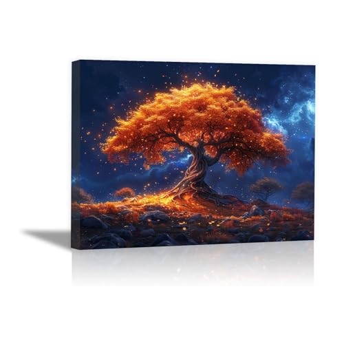XENIOU Wandbild, Baum des Lebens, magischer Baum des Lebens, stilvolle Leinwand, Wandkunst, Dekoration, Orange, Blau, M-60 x 90 cm, gerahmt XENIOU Wandbild, Baum des Lebens, magischer Baum des Lebens, stilvolle Leinwand, Wandkunst, Dekoration, Orange, Blau, M-60 x 90 cm, gerahmt von XENIOU