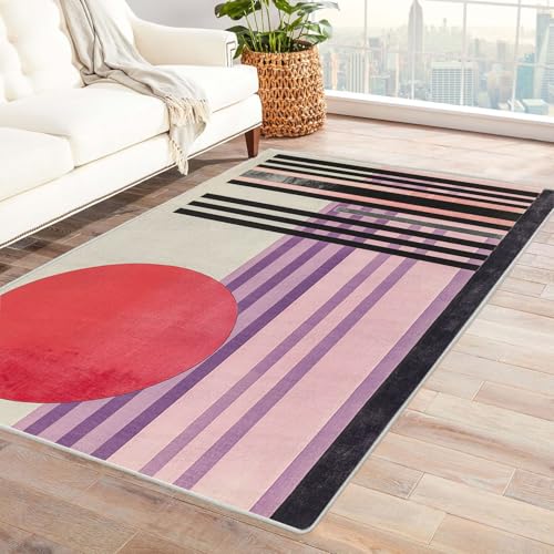 XENIOU Waschbare Teppiche, Abstrakter Strichdruck, Moderner Waschbarer Großer Flauschiger Kurzflor Teppich für Esszimmer, Wohnzimmer, Küchen, Büro.(schwarz)-180x240cm von XENIOU