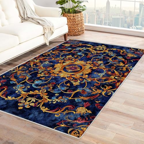 XENIOU Waschbare Teppiche, Abstrakter Weinreben-Print, Waschbarer Teppiche Vintage Wohnzimmer Schlafzimmer Esszimmer Kurzflor Teppich.(Gelb)-240x300cm von XENIOU
