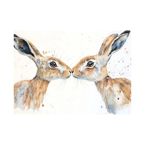 XENIOU osterhase deko, Zwei Kaninchen, die sich gegenseitig anschauen kunstdruck auf leinwand, für Schlafzimmer Dekoration Wohnung Home Deko Kunstdruck - 80x120cm Ungerahmt(weiß) von XENIOU