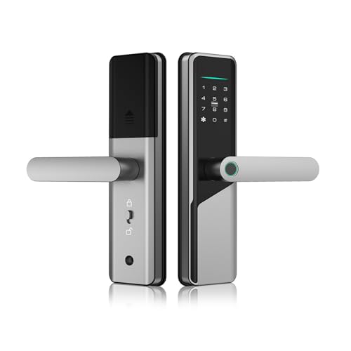 Xenocam Smart Door Lock with Fingerprint and Password for 60-90 mm Door, Keyboard with Handle,with Key,IC Card,Supports ttlock App Remote Control (Silvery) von XENOCAM