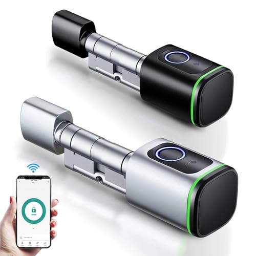 Xenocam Smart Electronic Door Lock Cylinder with Fingerprint, 2 Keys, IC Card, Smart Life/Tuya App Control, Bluetooth, Cylinder Lock 60-90mm (Black) von XENOCAM
