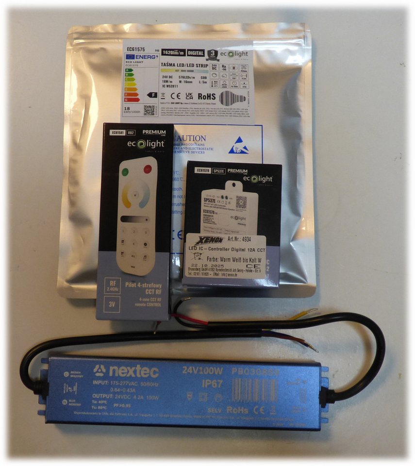 XENON LED Wandleuchte 5426 LED IC-Band SET 5m +Netzteil und Contr.+ FB WarmWeiß bis KaltWeiß, Xenon / Warm Weiß bis Kalt Weiß von XENON