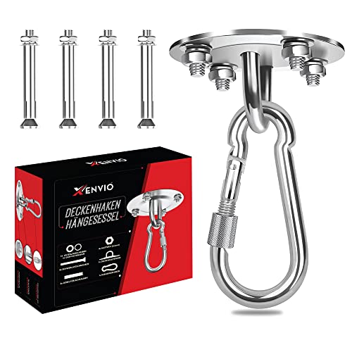 XENVIO Deckenhaken Hängesessel bis 400kg Tragkraft Robuste Deckenhalterung Edelstahl Aufhängung zum Aufhängen Boxsackhalter, Hängemattenbefestigung, Schaukelhaken - Indoor & Outdoor Silber von XENVIO