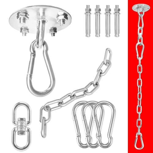 XENVIO Deckenhaken Schwerlast Set für Hängesessel, Hängematten - 400kg Kapazität mit 3X Karabinern, 1x Schwerlasthaken mit 360° Rotation & 30cm Verlängerungskette - Kompatibel mit Betonoberflächen von XENVIO