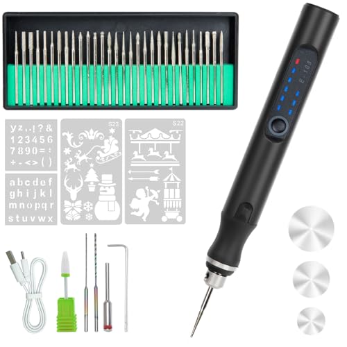 Elektrischer Gravierstift – USB Wiederaufladbarer Gravurstift mit 36 Bits, Einstellbar bis 18.000 U/min, Tragbare Graviermaschine für Schmuck, Holz, Glas (Grau) von XEOOCE