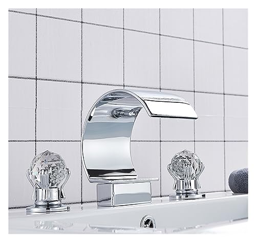 Luxuriöser Badezimmer-Waschtisch-Wasserhahn, Messing-Deckmontage, Doppelgriff, kalter und heißer Wasserfall-Waschtisch-Wasserhahn (Color : Chrome) von XEOWHUPG