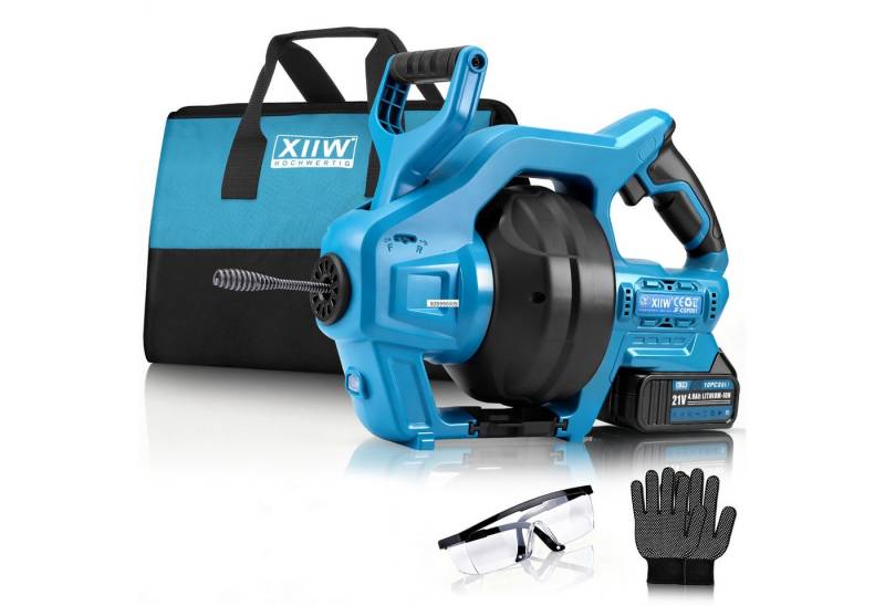 XERSEK Akku-Rohrreiniger Rohrreinigungsmaschine mit 2x20V Akku, Stufenlose Drehzahl & Rücklauf, 20 V, 650 U/min, 7,6 m (Kompatibel mit Makita 18V, Spirallänge 7.6 m Ø 7 mm für Rohre 19-85mm), Abflussreiniger Ideal für Verstopfungen in WC, Dusche, Küche, Abfluss von XERSEK