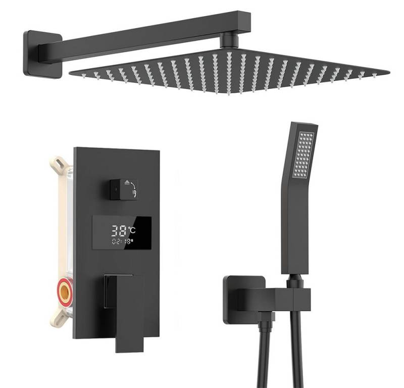 XERSEK Duscharmatur Duscharmatur Regendusche Unterputz Brauseset LED Duschsystem (Set, Unterputz Armaturen, 2 Funktion Stangenbrause-Set Komplett-Set) Edelstahl und Messing von XERSEK
