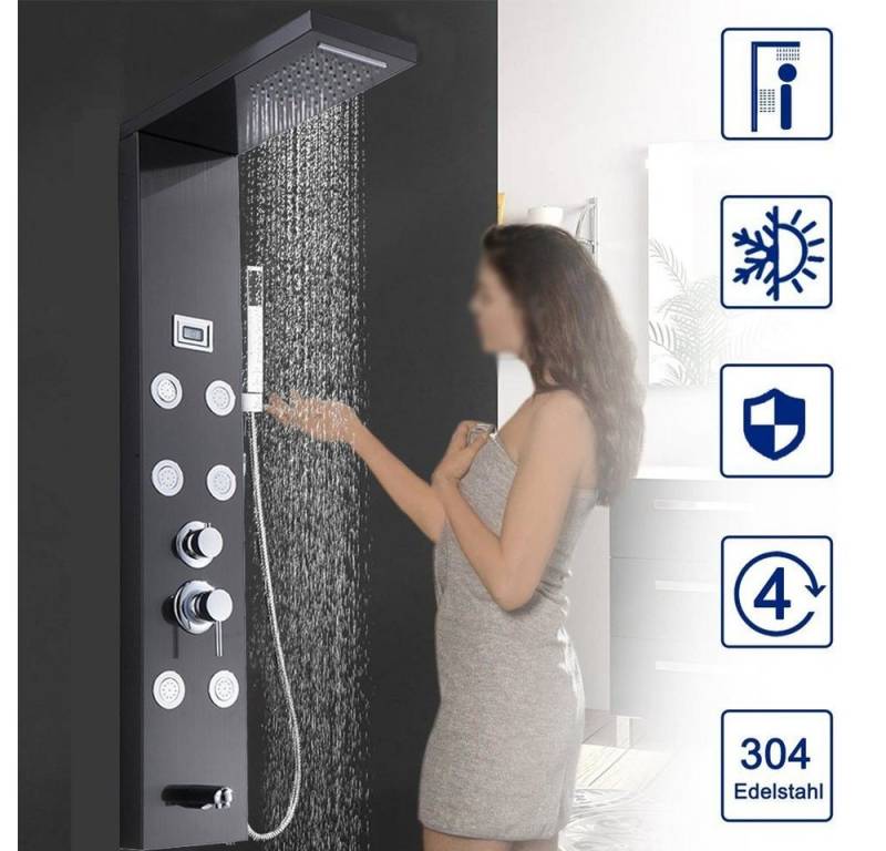 XERSEK Duschsäule 4in1 Duschsystem mit armatur, Duschpaneel, Edelstahl Duschsäulen, 5 Strahlart(en), LCD-Temperaturanzeige, Regendusch System Duschset von XERSEK