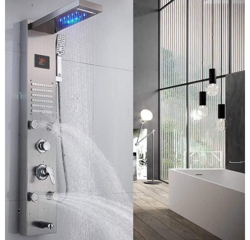 XERSEK Duschsäule Hydromassage-Duschsäule + Armaturen Edelstahl Duschpaneel Duschsystem, 6 Strahlart(en), Duscharmatur Regendusche Kopfbrause Handbrause, Armatur Duschset 4 x Massagedüsen von XERSEK